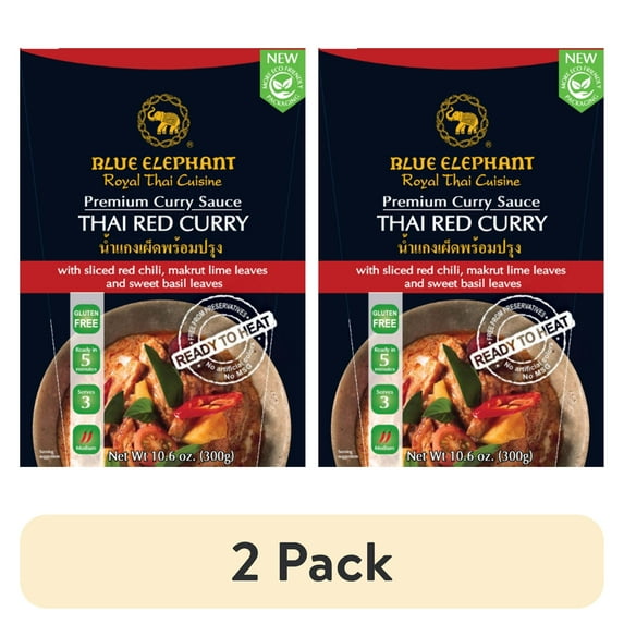 (2 pack) Blue Elephant Royal Thai Cuisine Ready to Heat Red Curry Sauce, 300g, Gluten Free