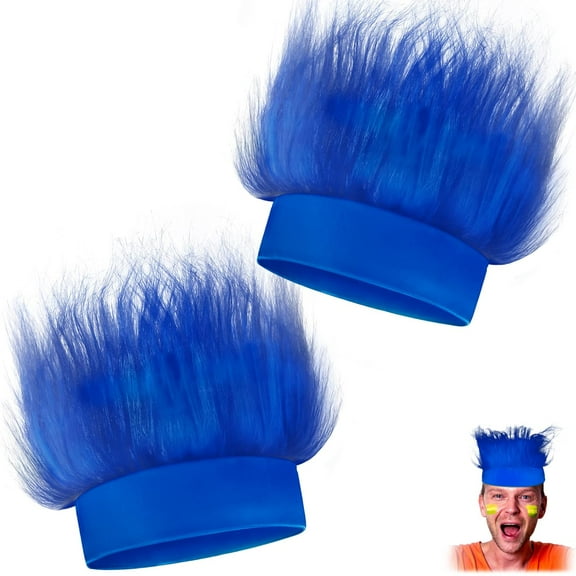 (2 pack) Blue Hairy Costume Headband - Fun and Fuzzy Crazy Hair Wig Troll Hair Costume Accessories
