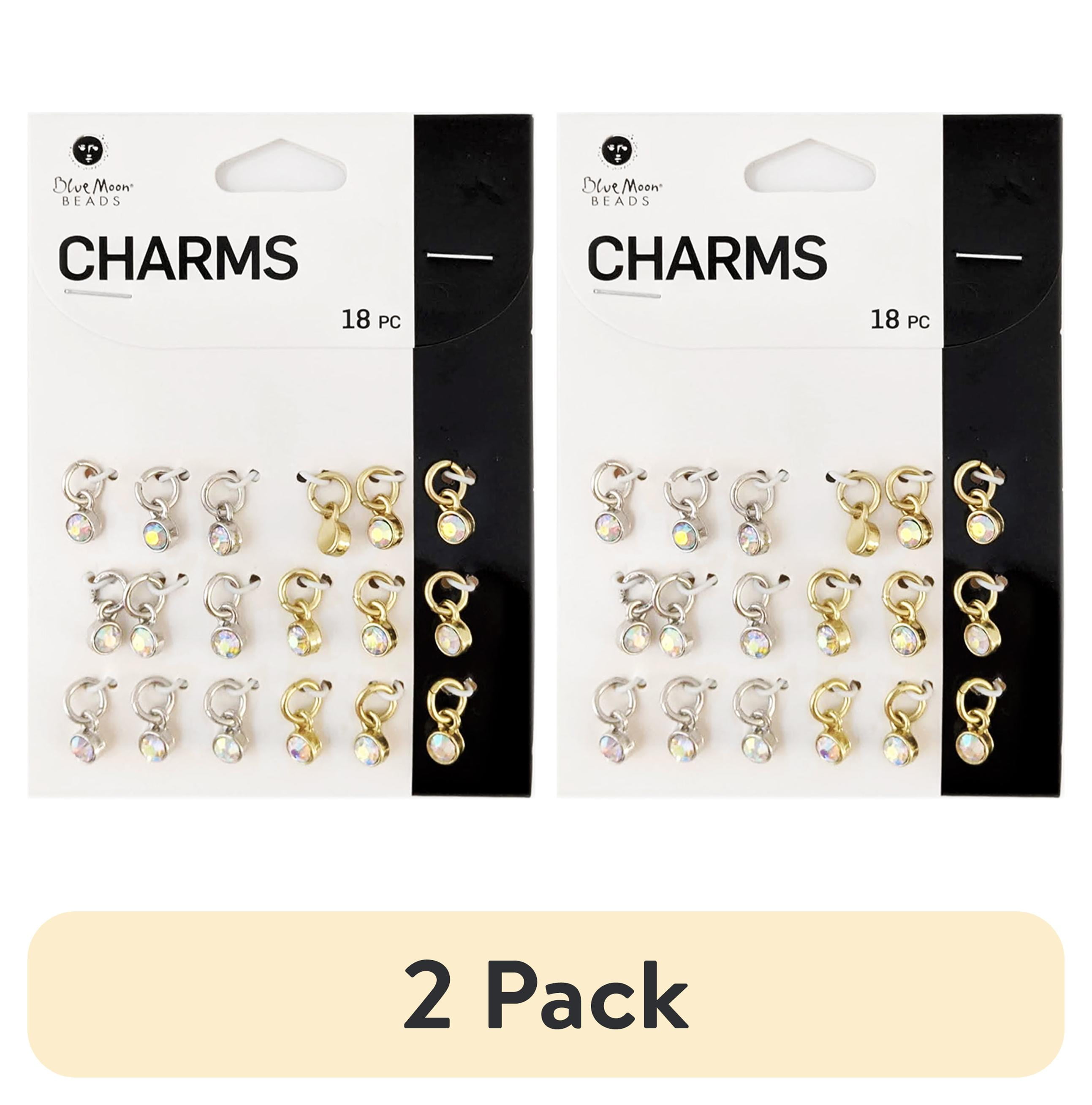 (2 pack) Blue Moon Beads Gold Silver Metal Rhinestone Charms for DIY Jewelry Making, 18 Piece-Unisex, Adult