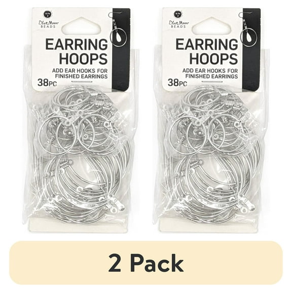 (2 pack) Blue Moon Beads Silver Metal Hoop Earrings for DIY Jewelry Making, 38 Piece-Unisex, Adult