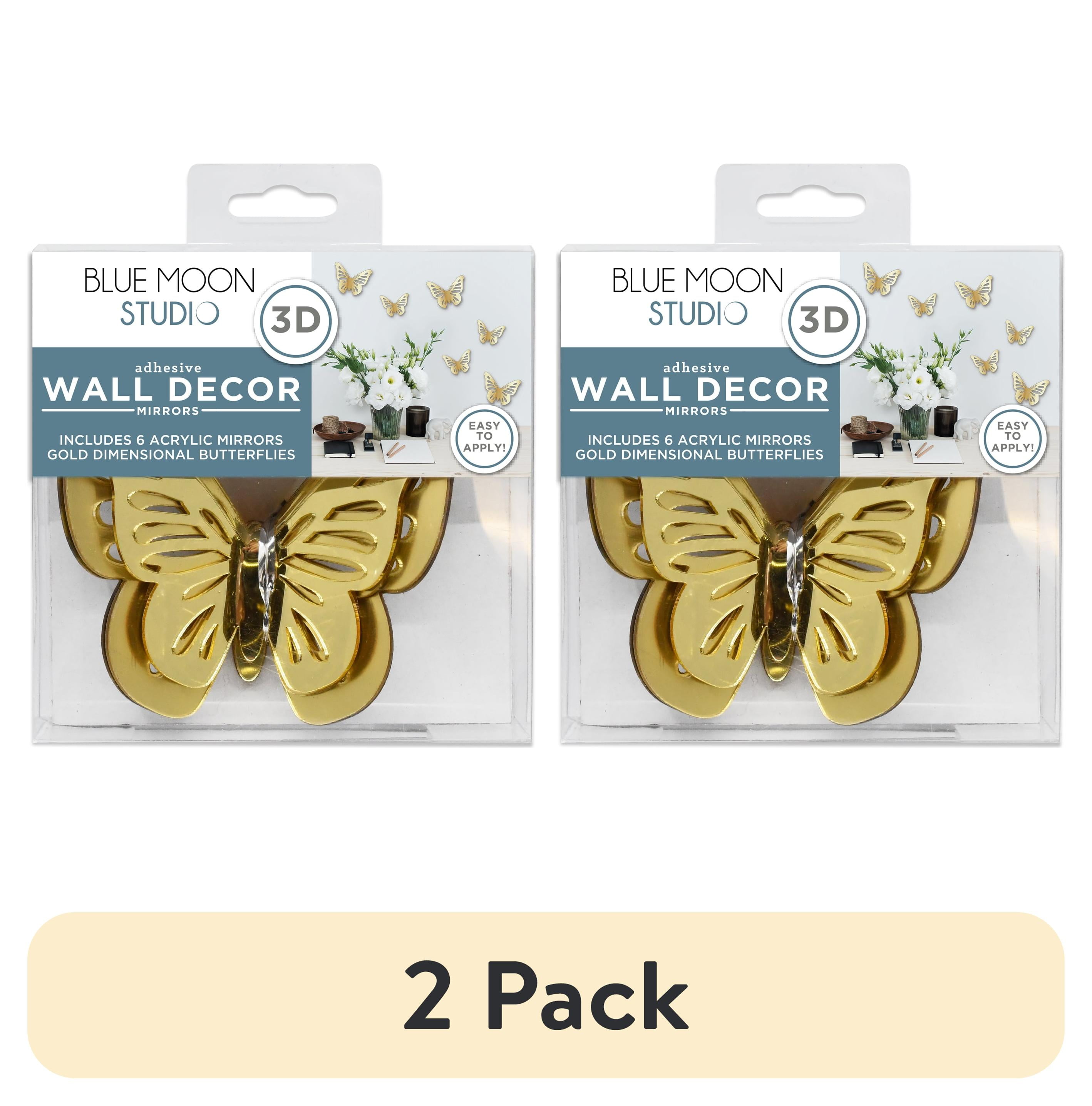 (2 pack) Blue Moon Studio Gold 3D Butterfly Mirror Wall Decals, Adult/Teen/Tween, 6 Pack