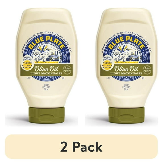 (2 pack) Blue Plate Light Mayonnaise with Olive Oil, 18 fl oz Squeeze Bottle