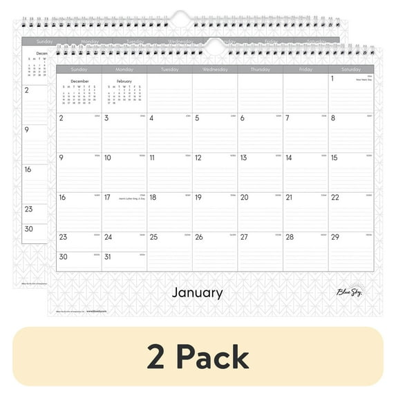 (2 pack) Blue Sky 2020 Monthly Wall Calendar, 15" x 12", Classic Red