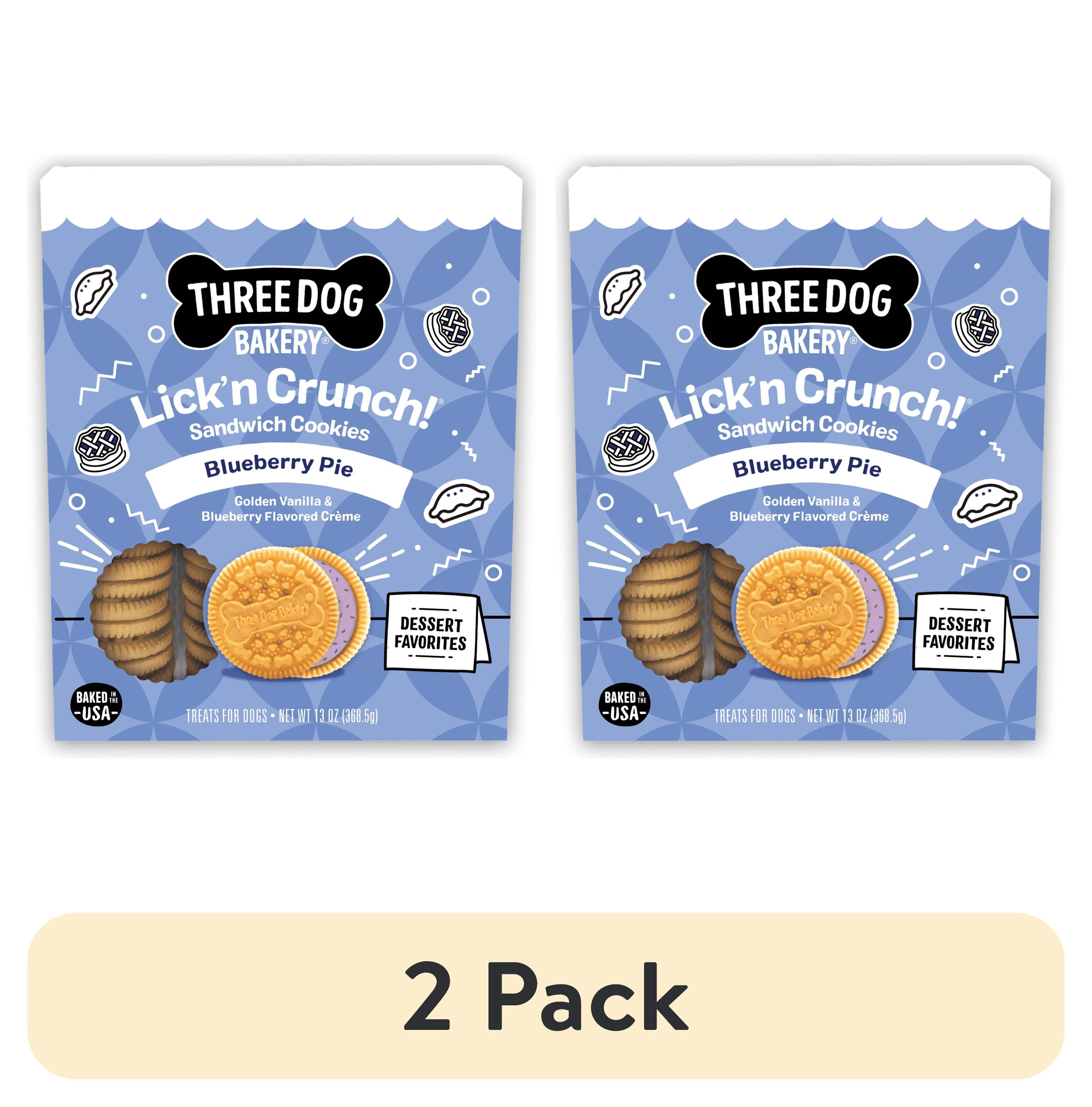 (2 pack) Three Dog Bakery Lick'n Crunch Dog Treat Sandwich Cookies, Blueberry Pie, 13 oz