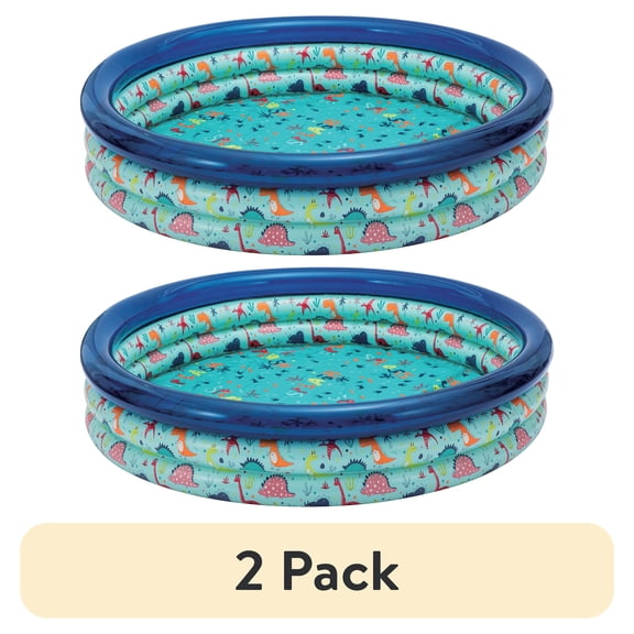 (2 pack) Bluescape Blue Dino 3-Ring Inflatable Swimming Pool for Kids, Round, Age 2 & up, Unisex