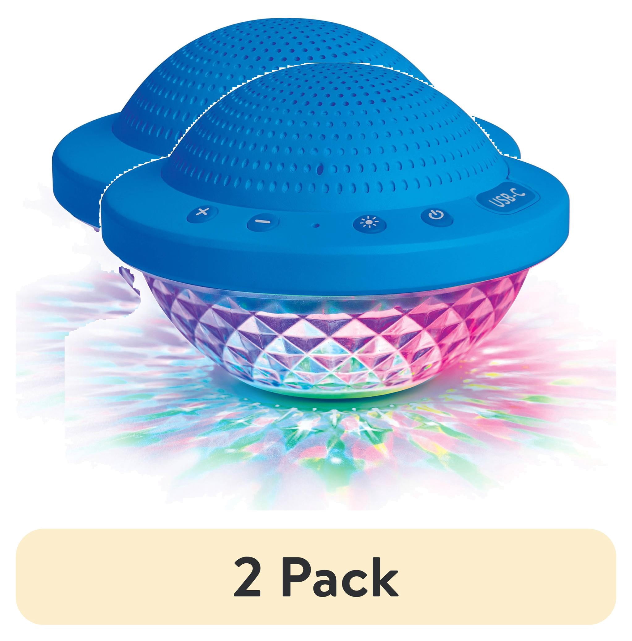 (2 pack) Bluescape Floating Bluetooth Speaker – IPX7 Waterproof, LED Light Show, FM Radio, 6-Hr Playtime, True Wireless Stereo, for Hot Tubs, Pools & Beach