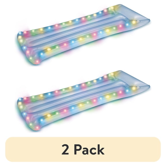 (2 pack) Bluescape LED Pool Raft – Inflatable Color-Changing LED Light-Up Pool Float, Waterproof Lounge Raft