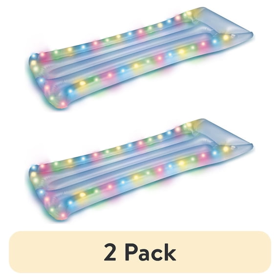 (2 pack) Bluescape LED Pool Raft Inflatable Light-Up Pool Float, Clear