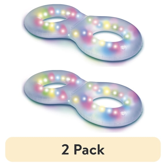 (2 pack) Bluescape LED Twin Tube – Inflatable LED Light-Up Pool Ring, Waterproof Floating Tube for Nighttime Fun