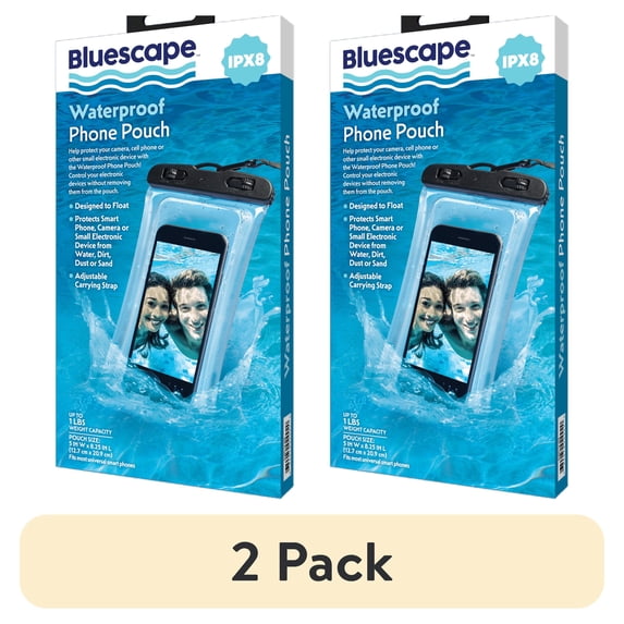 (2 pack) Bluescape Universal Waterproof Phone Pouch; Black & Clear