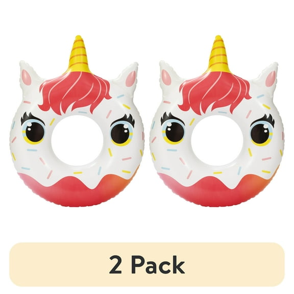 (2 pack) Bluescape White Unicorn Donut Inflatable Swim Tube Pool Float, for Kids, Age 9 & up, Unisex