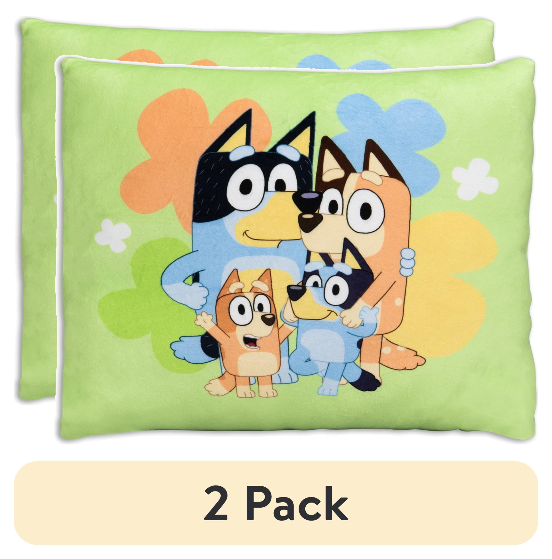 (2 pack) Bluey and Family Squishy Toddler Pillow, 12"x15", Green