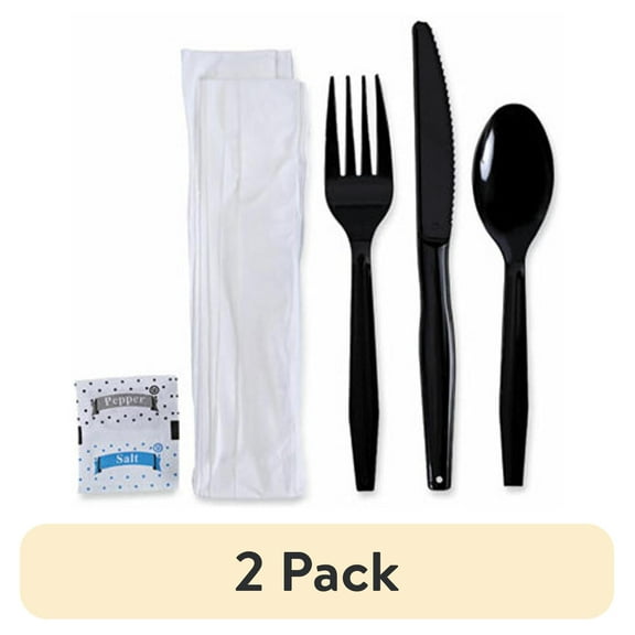 Boardwalk® 6-Piece Cutlery Kits, Polystyrene, Black, Pack Of 250 Kits