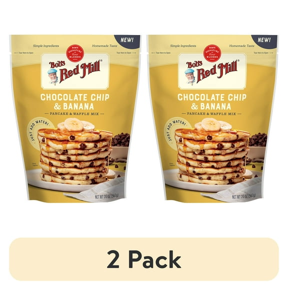 (2 pack) Bob's Red Mill Chocolate Chip & Banana Pancake & Waffle Mix, 20 oz Bag