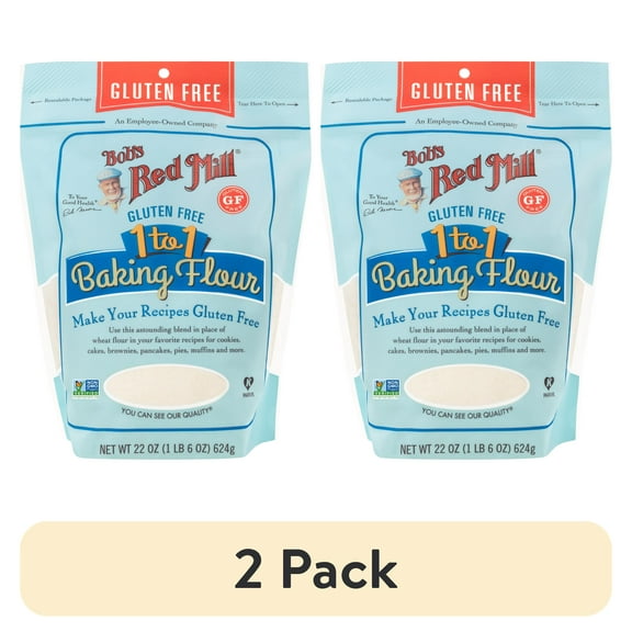 (2 pack) Bob's Red Mill Gluten Free 1-to-1 Baking Flour, 22 oz Shelf Stable Bag