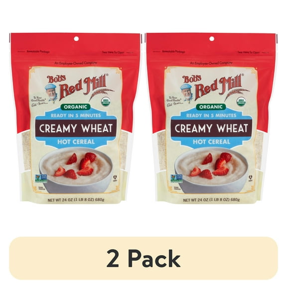 (2 pack) Bob's Red Mill Non-GMO Organic Creamy Wheat Hot Cereal, 24 oz Shelf-Stable Bag