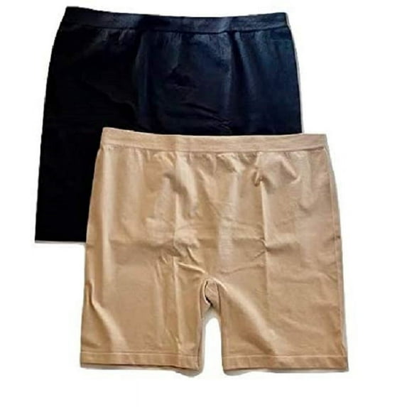 2 pack Bobbie Brooks Ladies Slipshorts, Black/Sand, 2X/3X