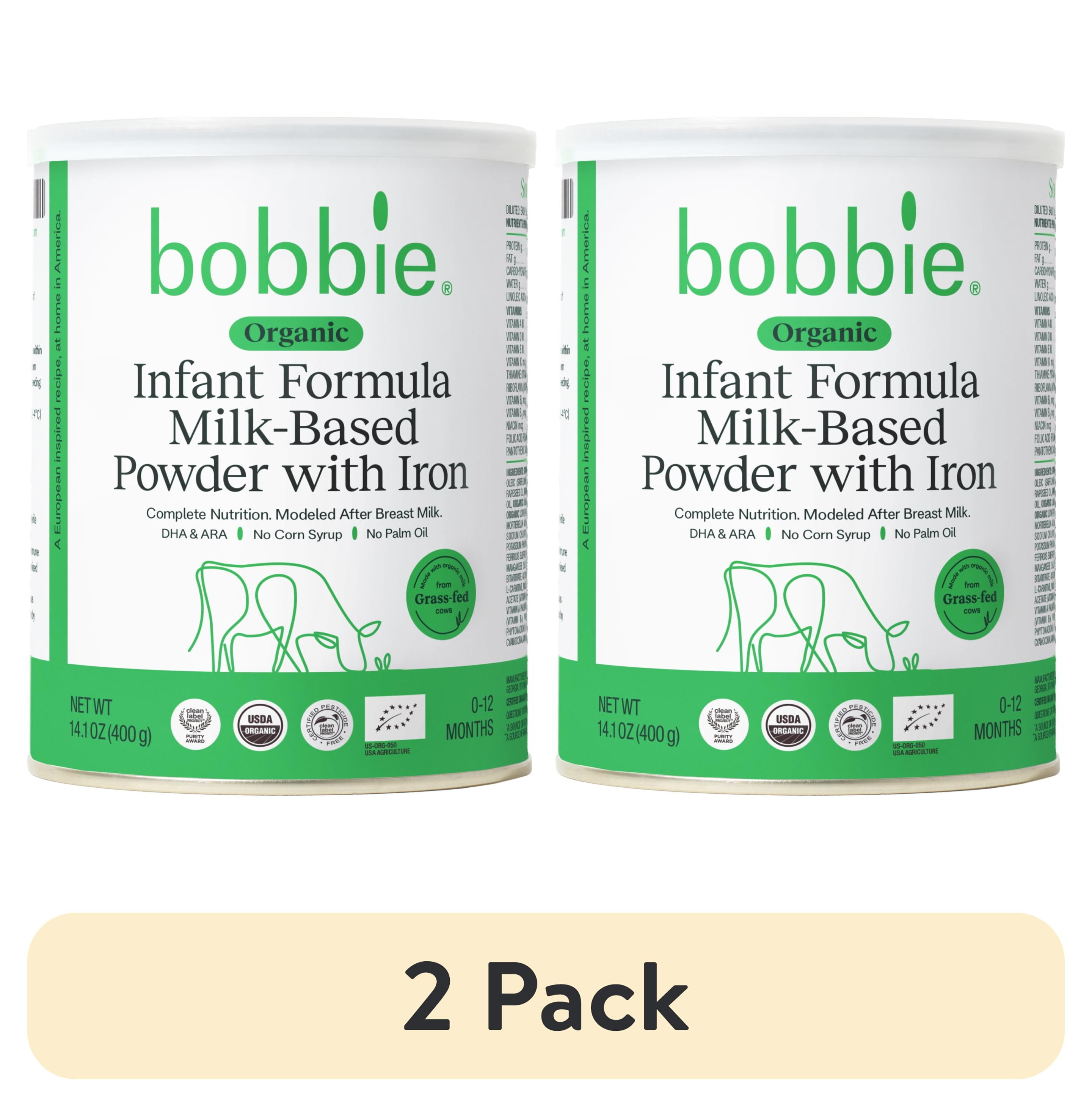 (2 pack) Bobbie Organic Original Infant Formula for Everyday Feeding, Milk-Based Powder with 1.2mg Iron, Skim Milk Recipe, Certified USDA Organic, 14.1 oz Can