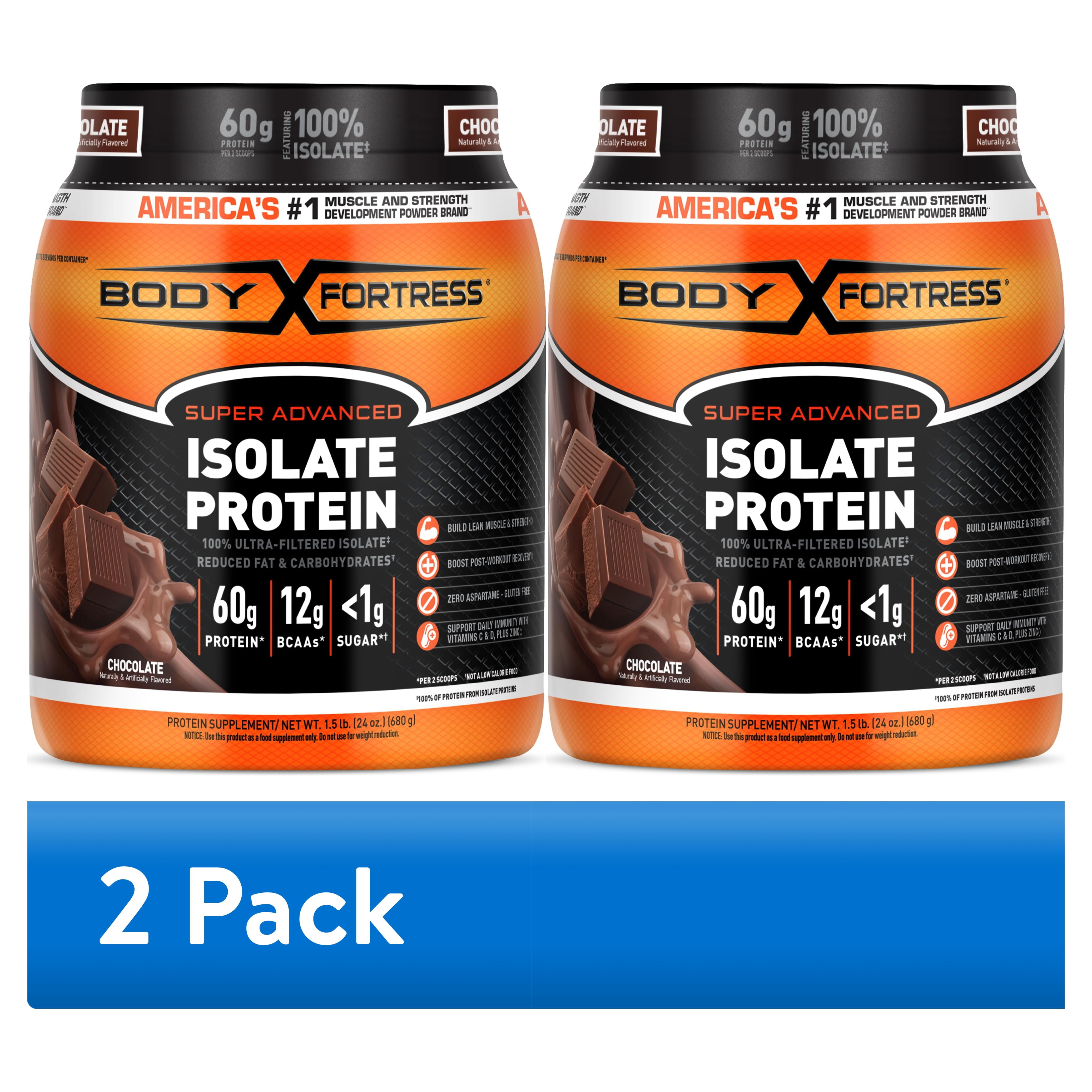 (2 pack) Body Fortress Super Advanced 100% Ultra-filtered Isolate Protein Powder, Chocolate, 60g Protein, 1.5 lbs  (Packaging May Vary)