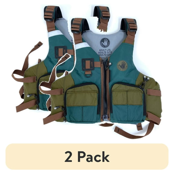 (2 pack) Body Glove Adult Deluxe Outdoor Fishing & Paddling Vest Size L/XL, Green, 3.7" x 22" x 25", Includes 1 Vest