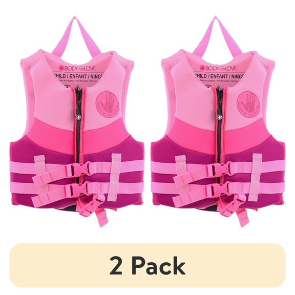 (2 pack) Body Glove Child's Neoprene PFD Life Jacket and Vest, Girl, 33-55 lbs., Pink