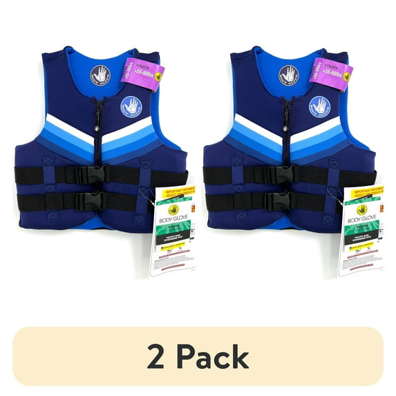 (2 pack) Body Glove Youth Evoprene PFD Life Jacket and Vest, Teen Male, 55-88 lbs., Blue