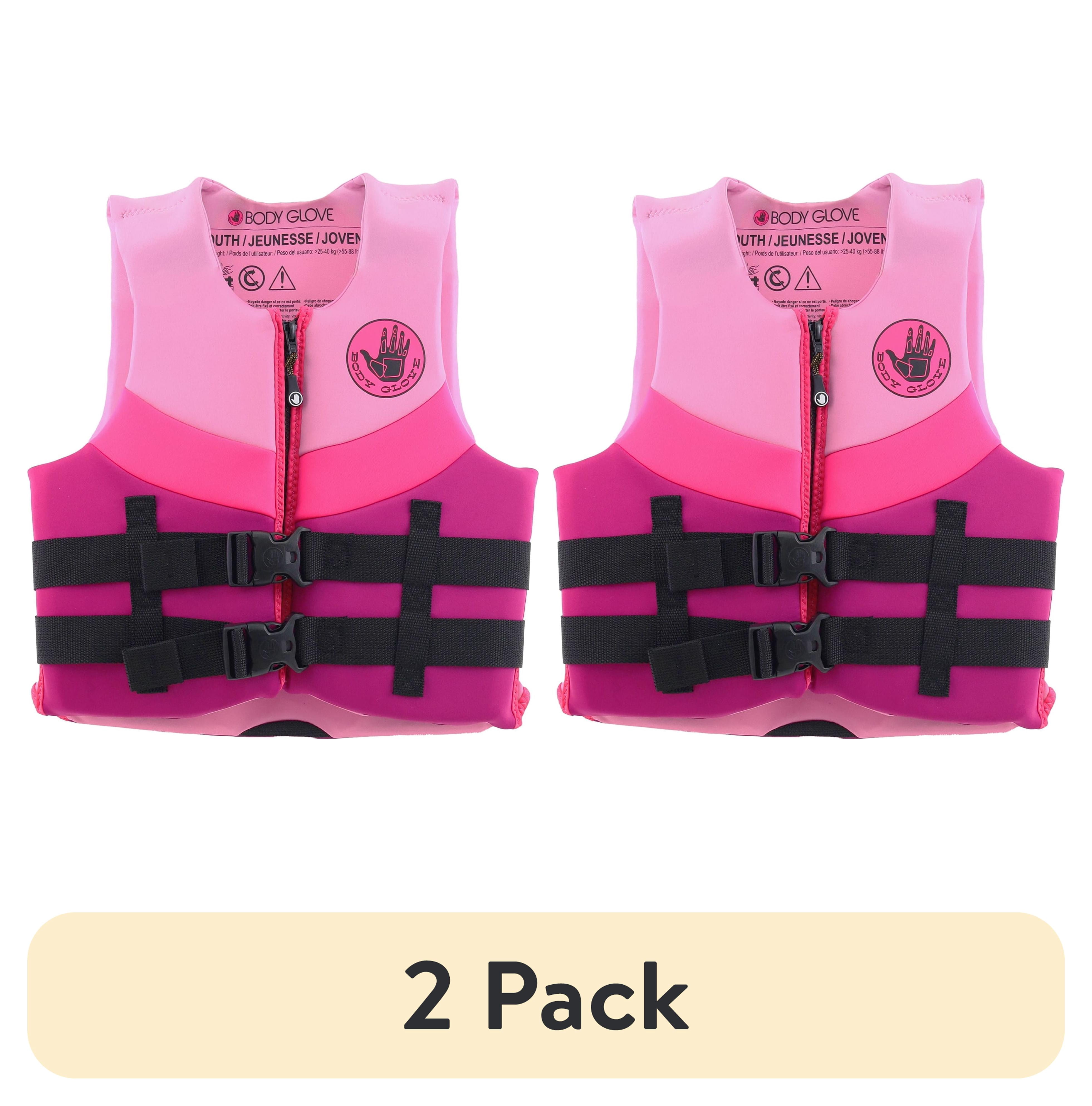 (2 pack) Body Glove Youth Neoprene PFD Life Jacket and Vest, Girl, 55-88 lbs., Pink