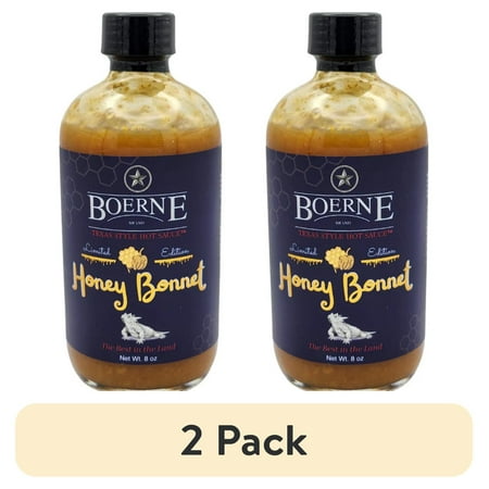 (2 pack) Boerne Honey Bonnet Texas Style Hot Sauce Glass Bottle Gluten Free, 8oz