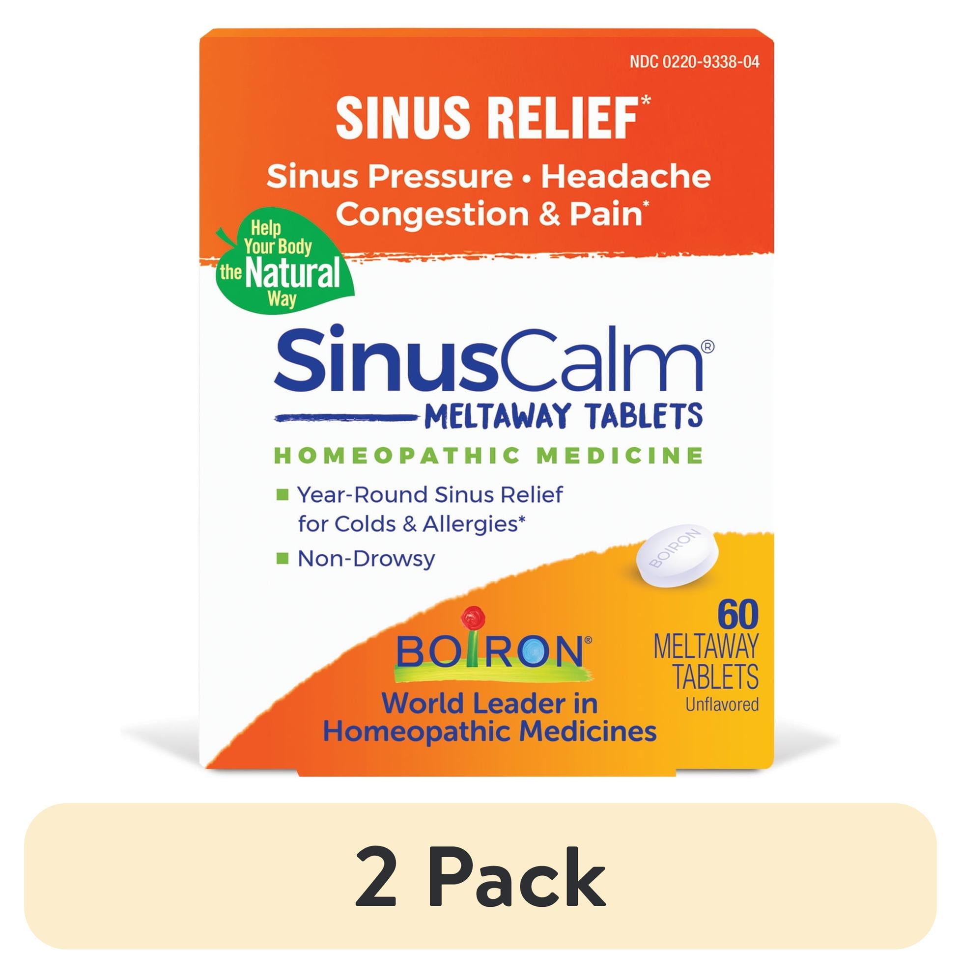 (2 pack) Boiron SinusCalm Tablets, Homeopathic Medicine for Sinus Relief, Sinus Pressure, Headache, Congestion & Pain, 60 Meltaway Tablets