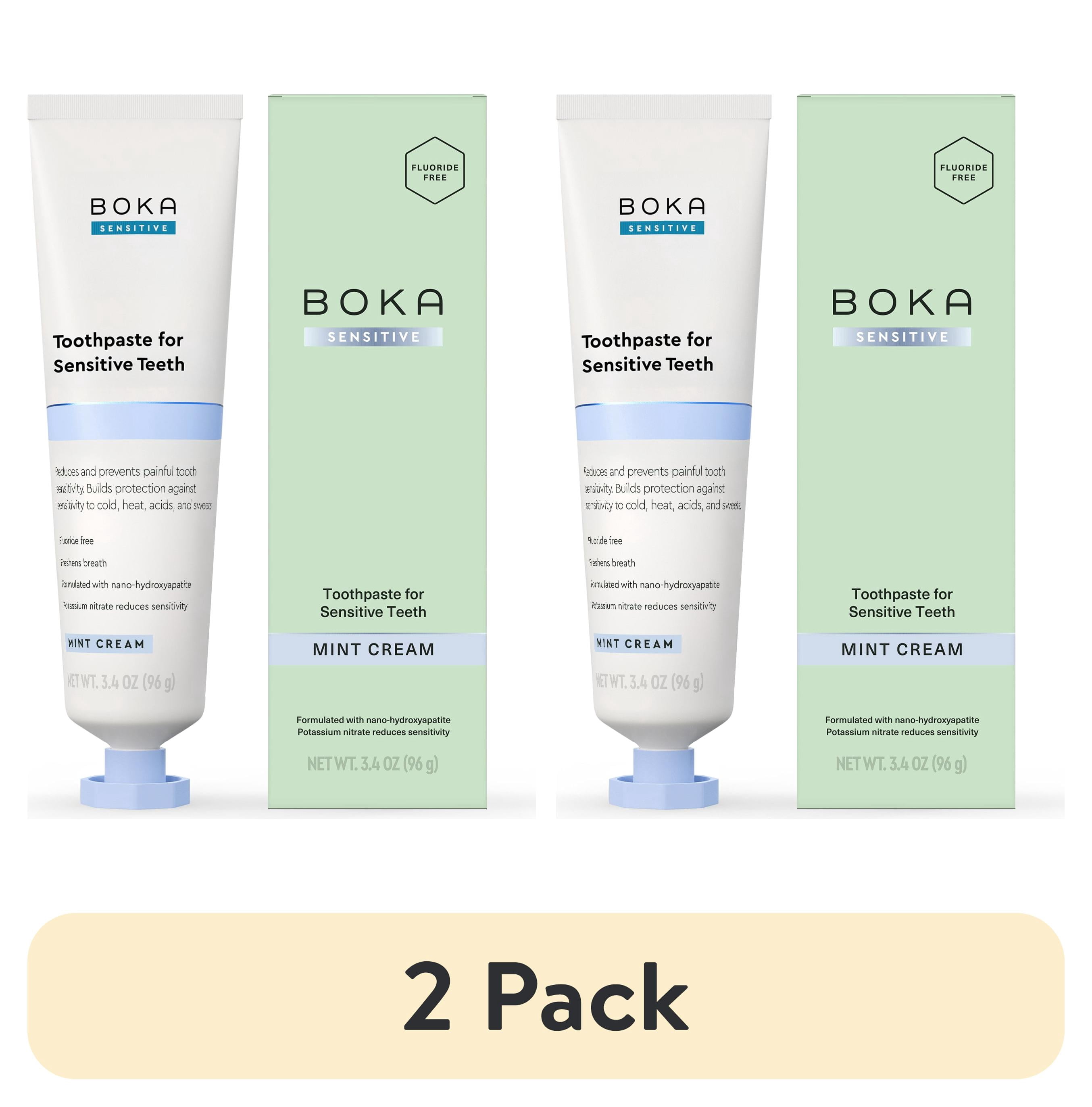 (2 pack) Boka Fluoride Free Sensitive Toothpaste, Nano Hydroxyapatite Toothpaste, Mint Cream Flavor - 3.4oz