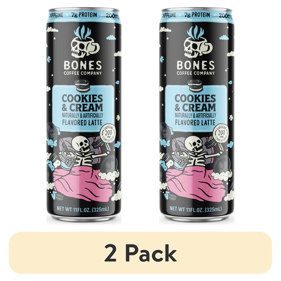 (2 pack) Bones Coffee Company Cookies & Cream Flavored Iced Coffee Latte, Ready To Drink Canned Coffee, 11 fl. oz. Can