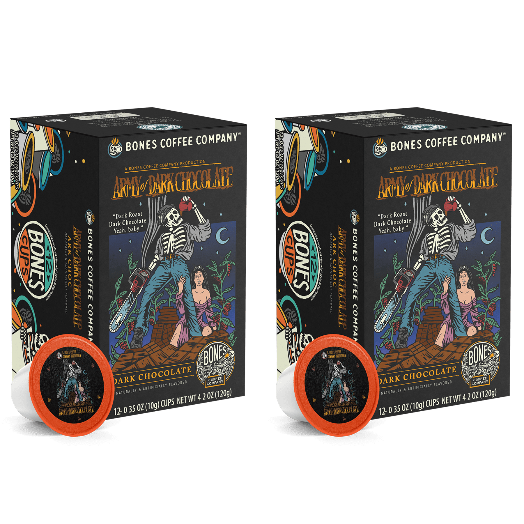 (2 pack) Bones Coffee Dark Roast Bones Cups | 12 ct. Single Serve Army of  Dark Chocolate Dark Chocolate Flavored Coffee Pods
