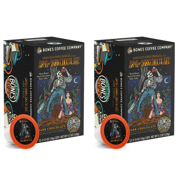 (2 pack) Bones Coffee Dark Roast Bones Cups | 12 ct. Single Serve Army of Dark Chocolate Dark Chocolate Flavored Coffee Pods