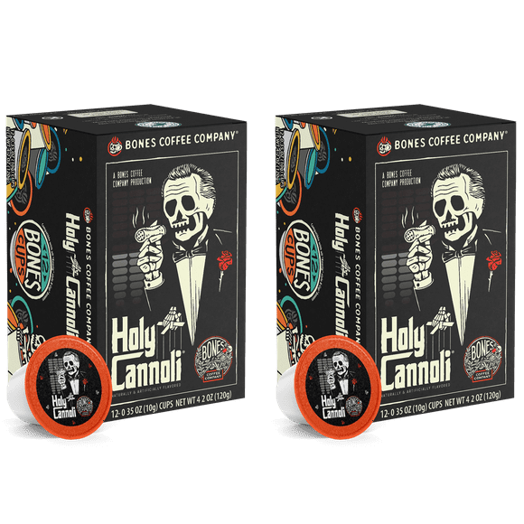 (2 pack) Bones Coffee Medium Roast Bones Cups | 12 ct. Single Serve Holy Cannoli Fresh Baked Cannoli Flavored Coffee Pods