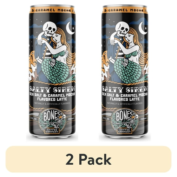 (2 pack) Bones Coffee Company Ready to Drink Latte, Salty Siren Flavored Latte, 11 Fluid Ounce Can, Cows Milk