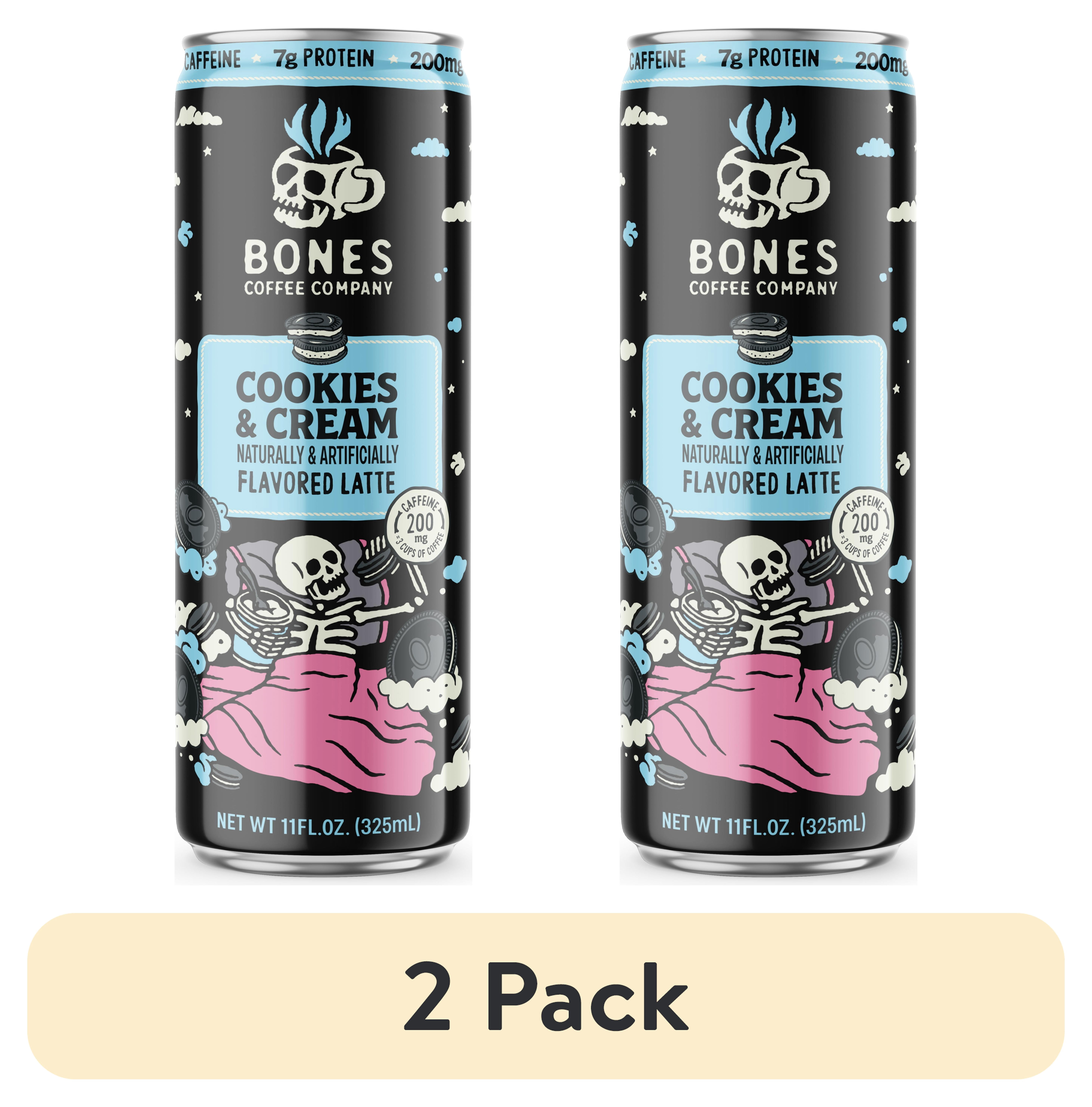 (2 pack) Bones Coffee Company Cookies & Cream Flavored Iced Coffee Latte, Ready To Drink Canned Coffee, 11 fl. oz. Can