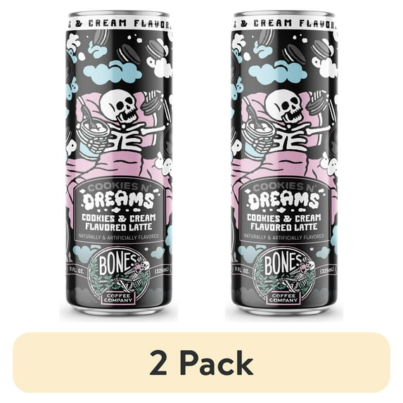 (2 pack) Bones Coffee Company Ready to Drink Bones Coffee, Cookies N' Dreams Latte, 11 fluid ounce Can, Cow Milk