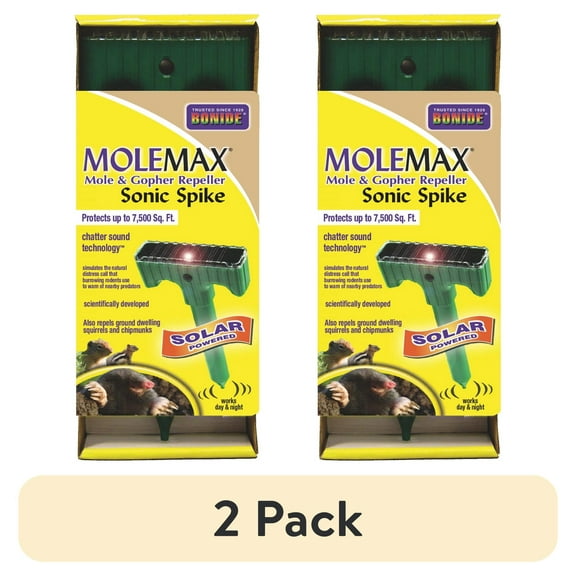 (2 pack) Bonide Mole Max Mole & Gopher Repeller Solar Powered Sonic Spike, 1 Unit