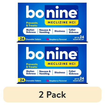 (2 pack) Bonine Motion Sickness and Nausea Relief, Chewable Tablets, Raspberry, Travel Pack, 24 Count