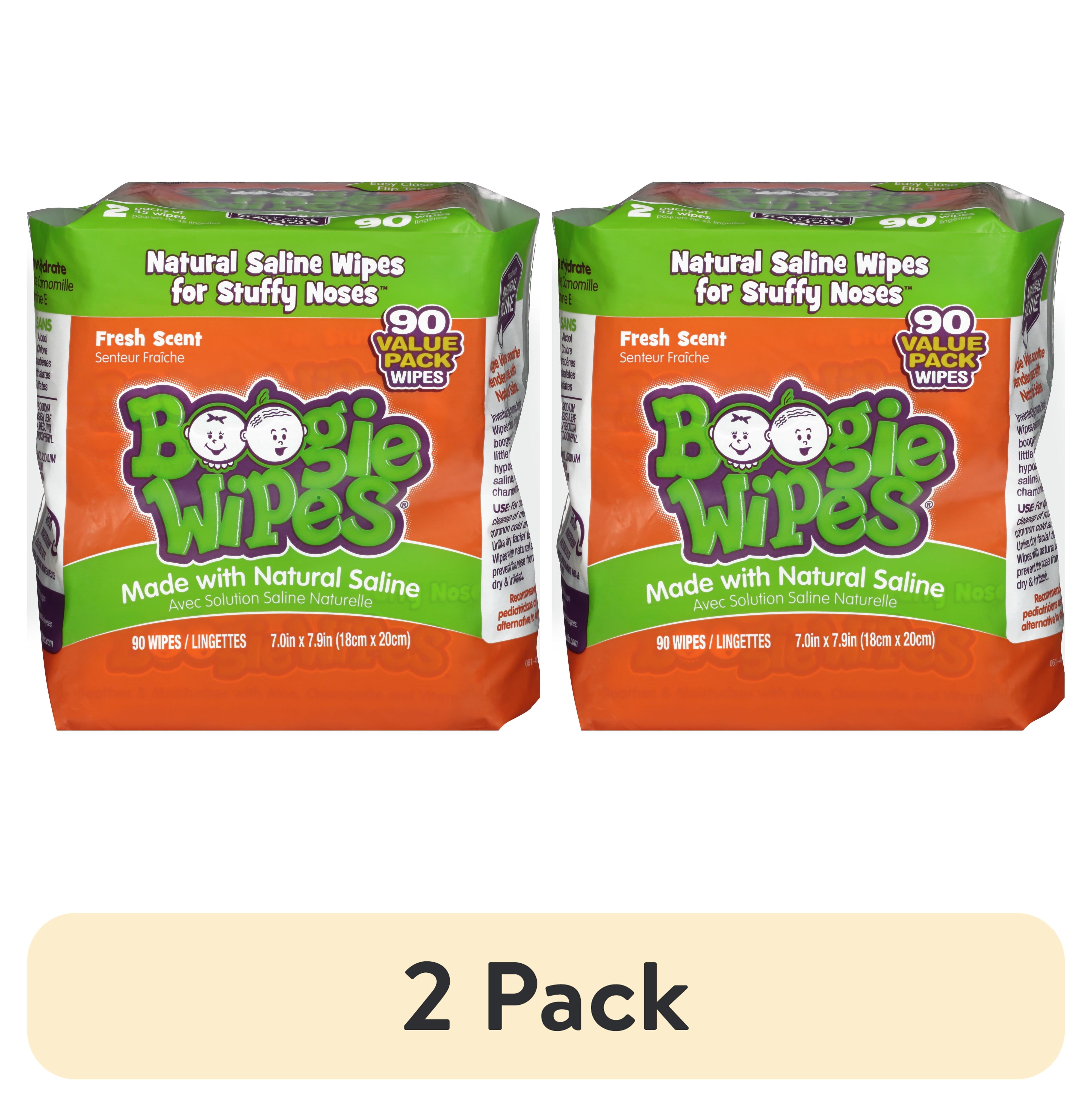 (2 pack) Boogie Wipes® Fresh Scent Nose Wipes with Natural Saline 90 ct Pack