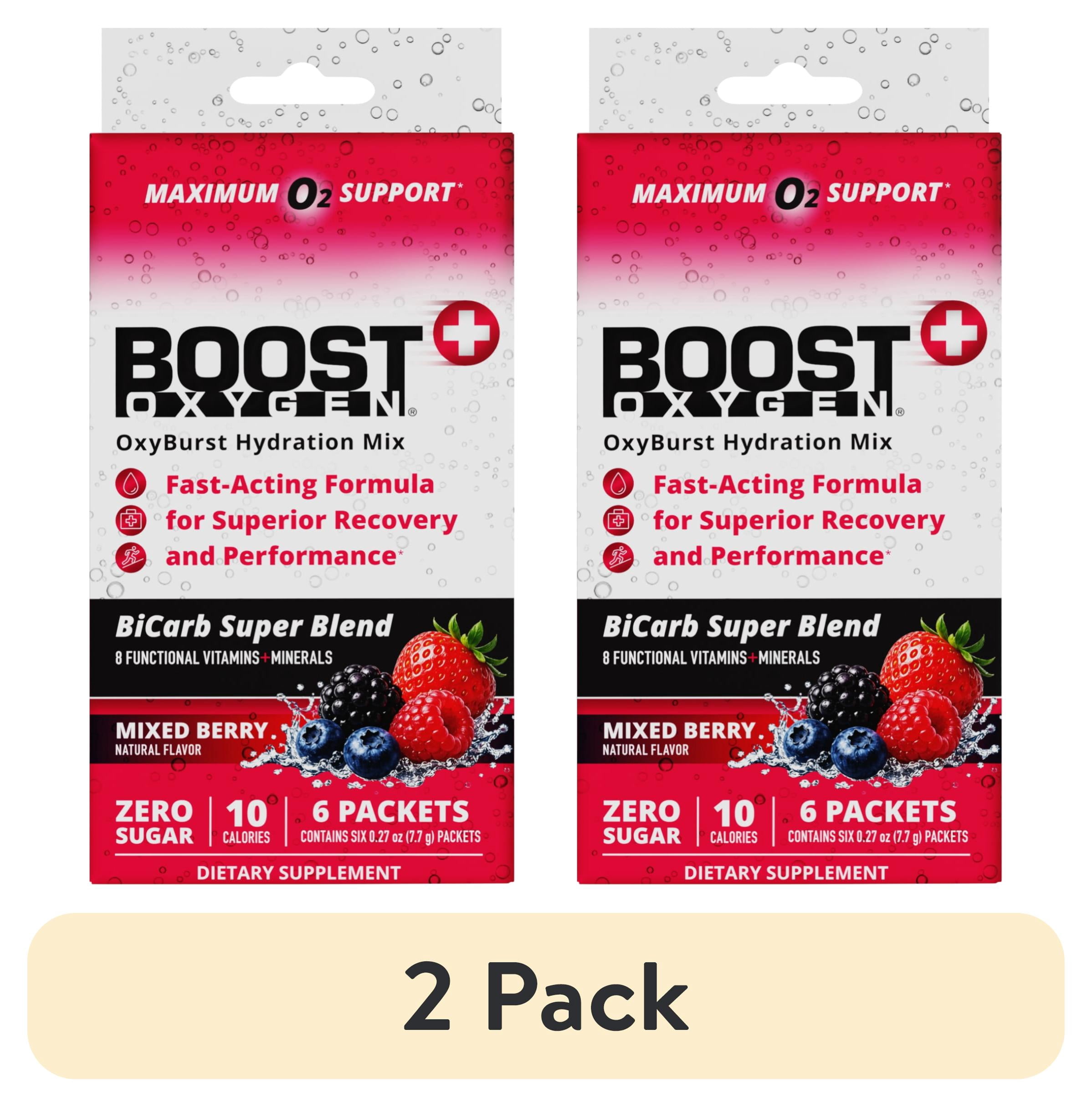 (2 pack) Boost Oxygen OxyBurst BiCarb Hydration Mix Packets, Mixed Berry, 6 Pack, Powder