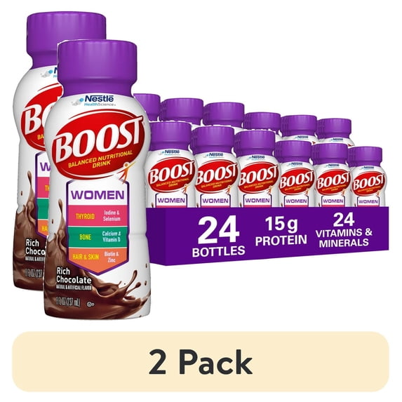 (2 pack) Boost Women Ready to Drink Nutritional Drink, Rich Chocolate, 24 Count (4 - 6 Packs)