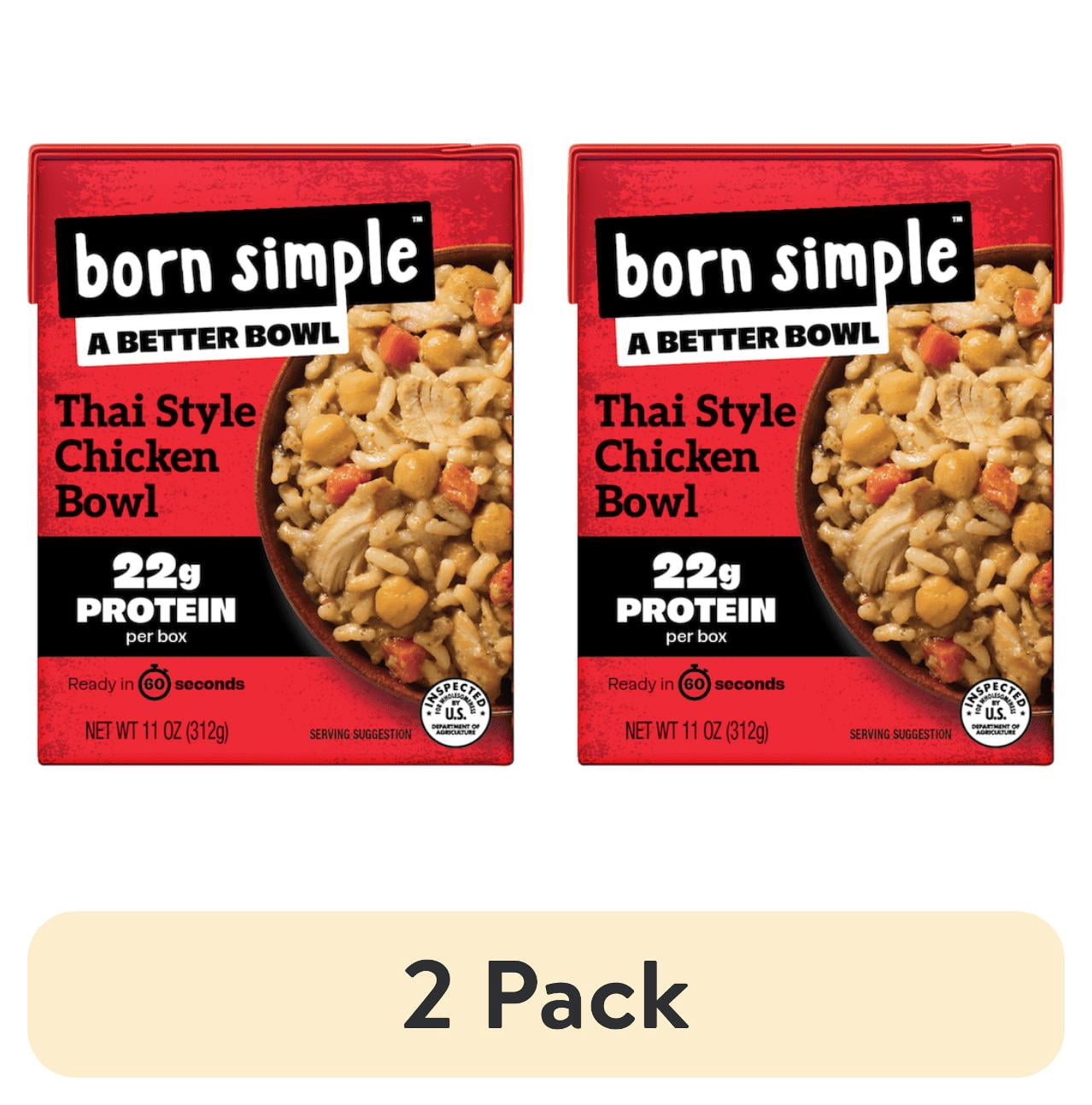 (2 pack) Born Simple Thai-Style Chicken Bowl, 11 oz Shelf-Stable Box