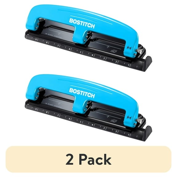 (2 pack) Bostitch EZ Squeeze 3 Hole Punch, 12 Sheet Capacity, Reduced Effort, Blue