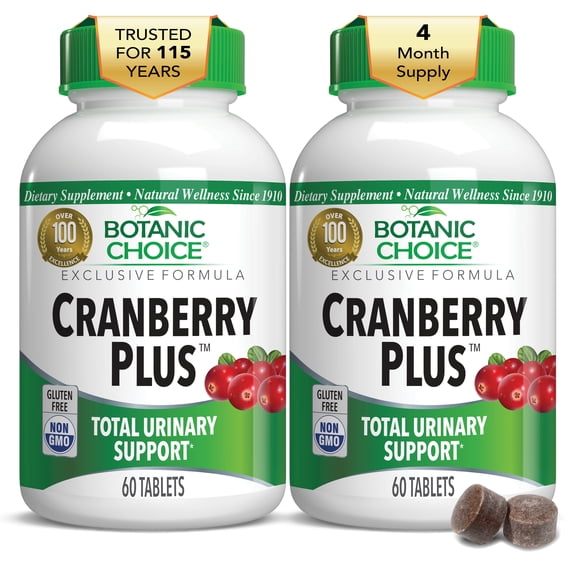 (2 pack) Botanic Choice Cranberry Plus, Urinary Tract Health Wellness, Herbal Dietary Supplement, 60 Tablets