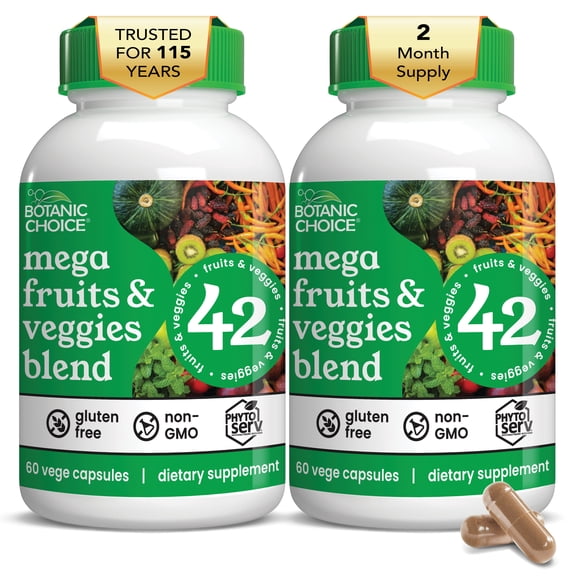(2 pack) Botanic Choice Mega Fruits and Veggies Herbal Supplements, 60 Vege Capsules