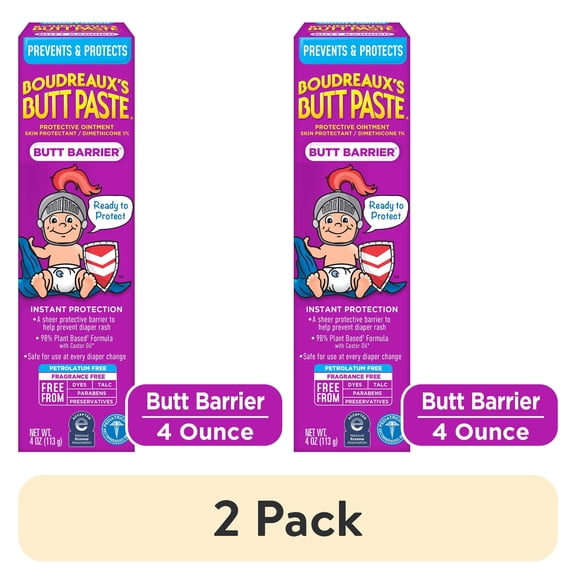 (2 pack) Boudreaux's Butt Paste Butt Barrier Diaper Rash Prevention Cream, Ointment for Infant, 4 oz