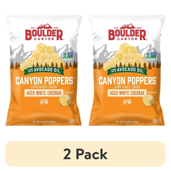 (2 pack) Boulder Canyon Avocado Oil Aged White Cheddar Canyon Poppers, 5.25 oz Bag