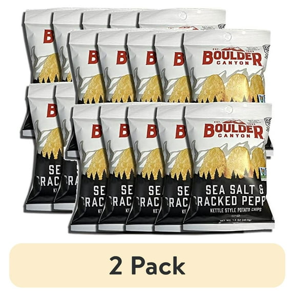 (2 pack) Boulder Canyon Kettle Style Potato Chips from Boulder | 1.5 Oz | (Cracked Pepper, 10 Bags)