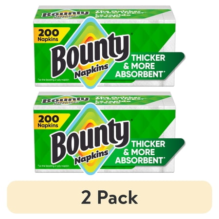 (2 pack) Bounty Paper Napkins, White, 200 Count
